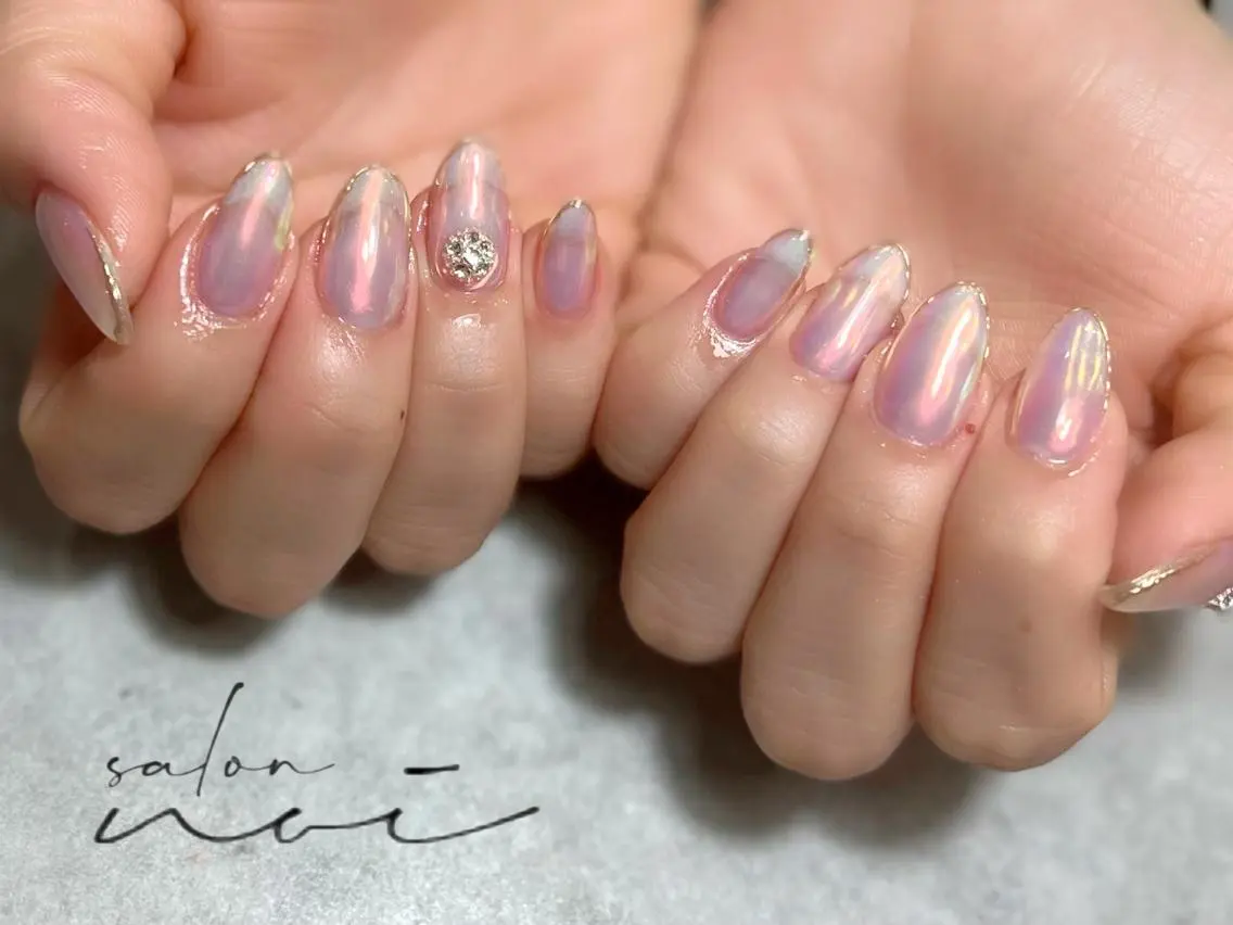 ネイル ミラーネイル ピンク ハンドネイル salon noiのネイルデザイン