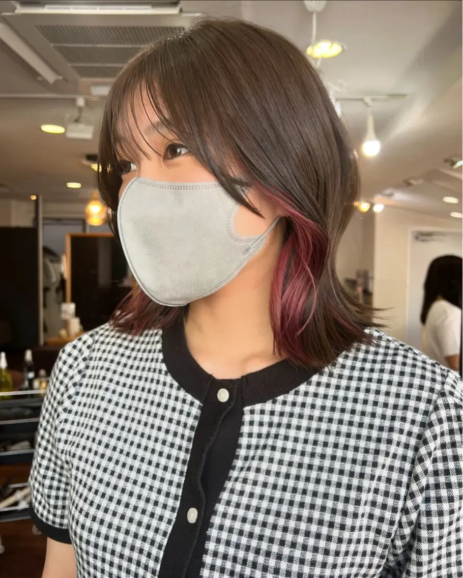 ミディアム カラー ベージュカラー イヤリングカラー オリーブベージュ ピンクカラー 韓国ヘア 🎀華澄のヘアスタイル