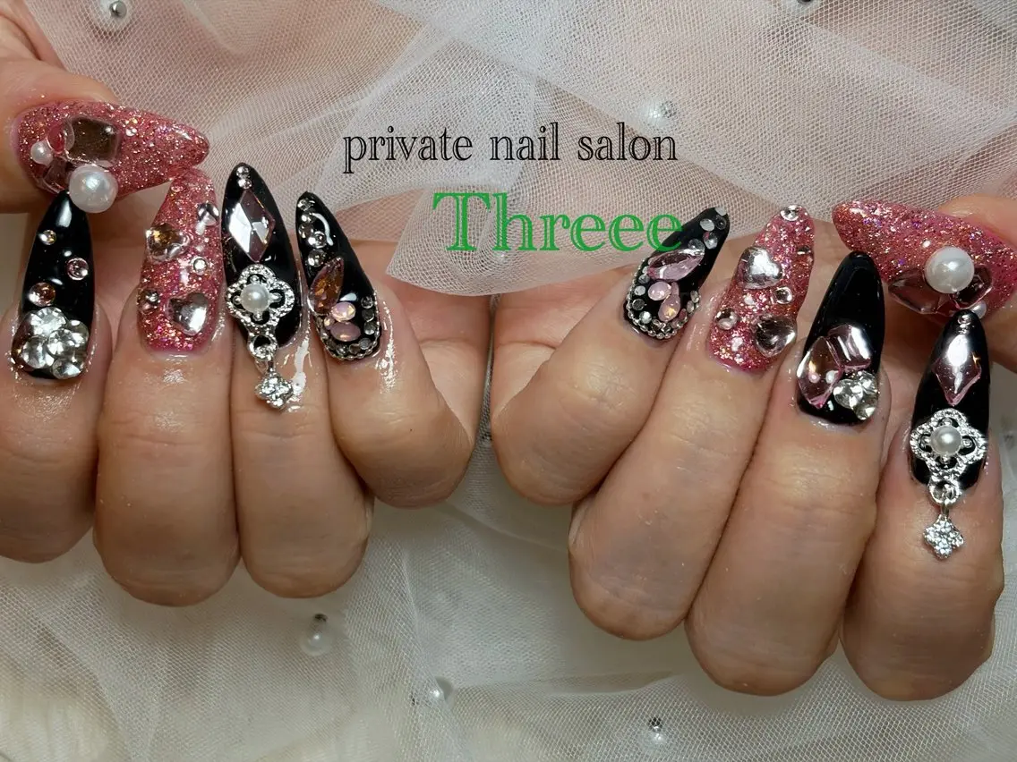 ネイル 長さ出し ピンク ハンドネイル Nail salon - Threee　-のネイルデザイン