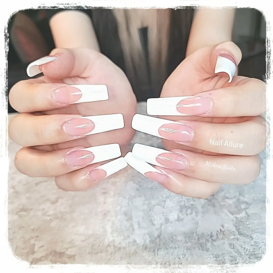 ネイル フレンチネイル グリーン スカルプネイル Nail Allureのネイルデザイン