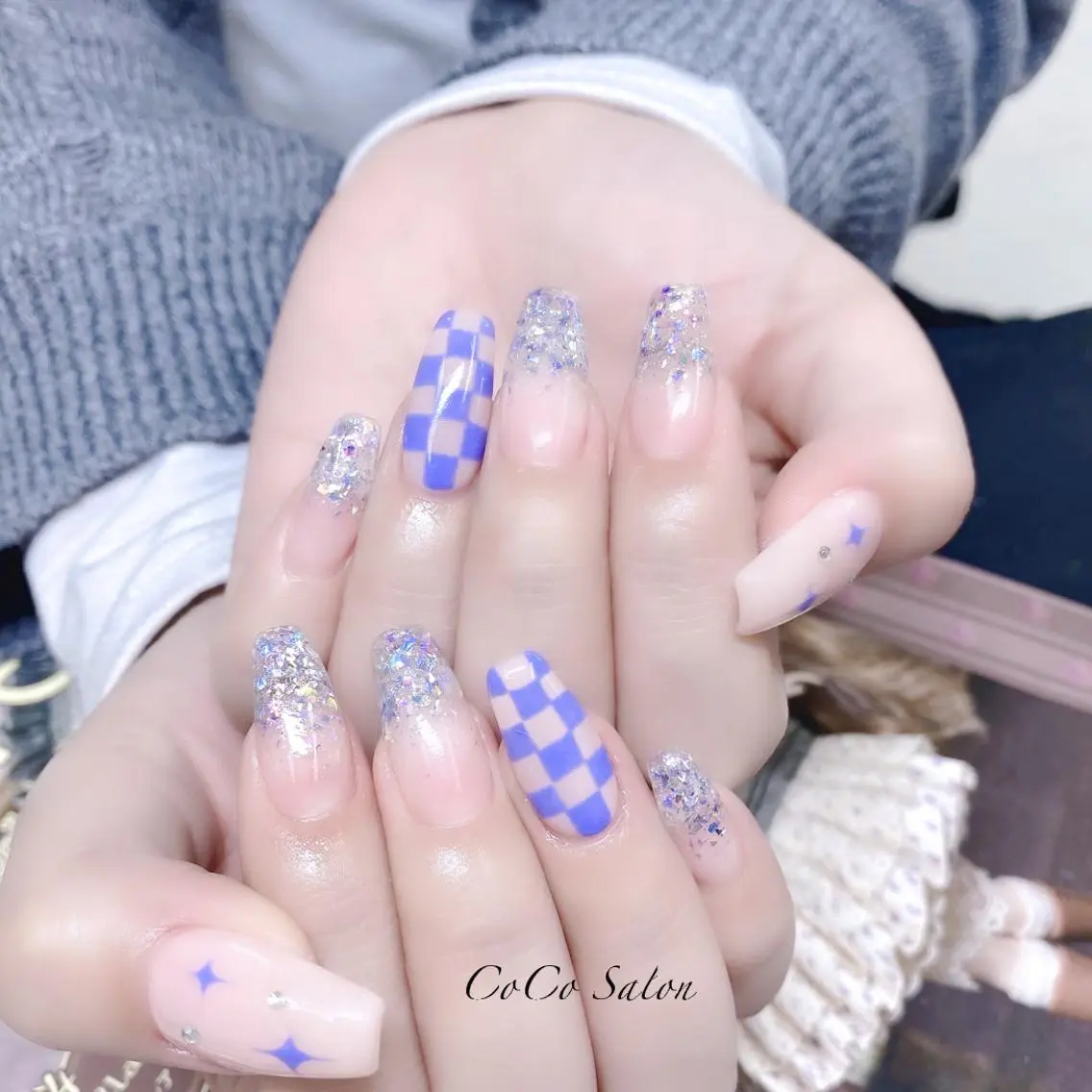 ネイル 長さ出し ジェルネイル グラデーション ホログラムネイル キラキラネイル ハンドネイル CoCoSalon ネイル/まつ毛予約のネイルデザイン