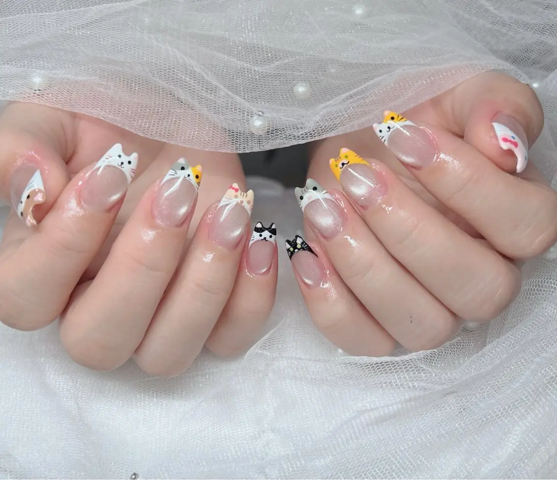 ネイル ハンドネイル 🎀PG🩵 ネイルサロンのネイルデザイン