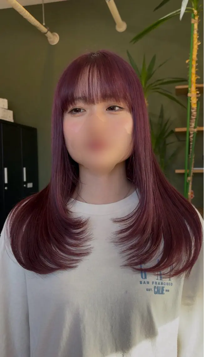 ロング ピンクラベンダー 顔周りカット レイヤーカット 内山 優のヘアスタイル