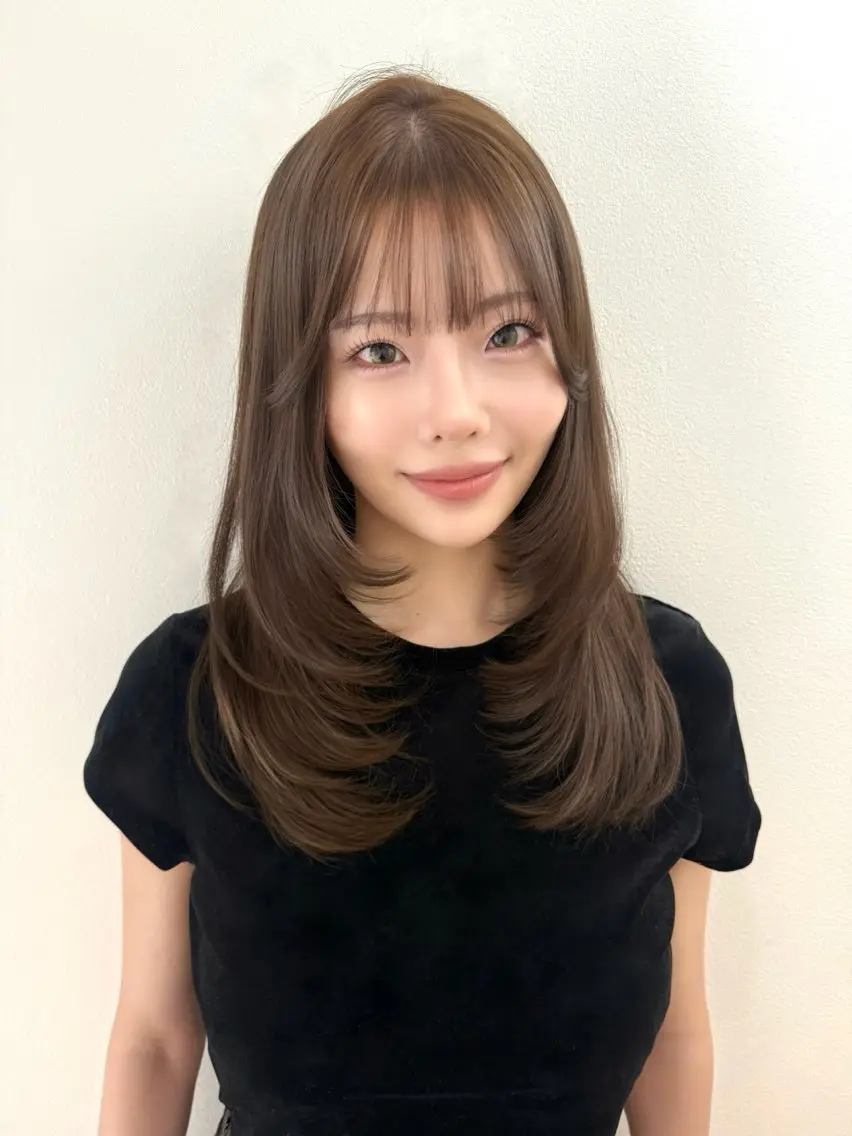 ミディアム ミディアムレイヤー ケアカラー レイヤーカット トリートメント レイヤーカット🫧 🎀Tomoka🎀のヘアスタイル