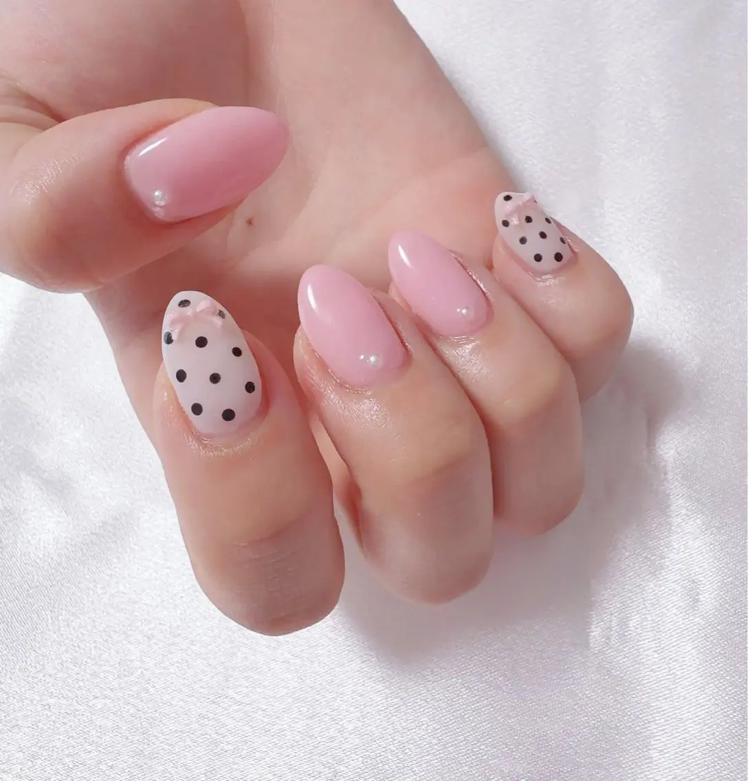 ネイル ドット ピンク リボン nail lumièreのネイルデザイン
