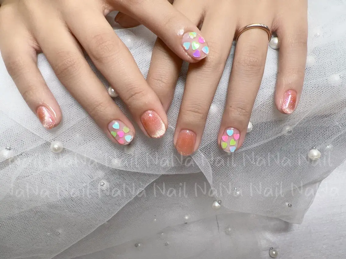ショート カラー ネイル ハート ハンドネイル Nail NaNaのネイルデザイン