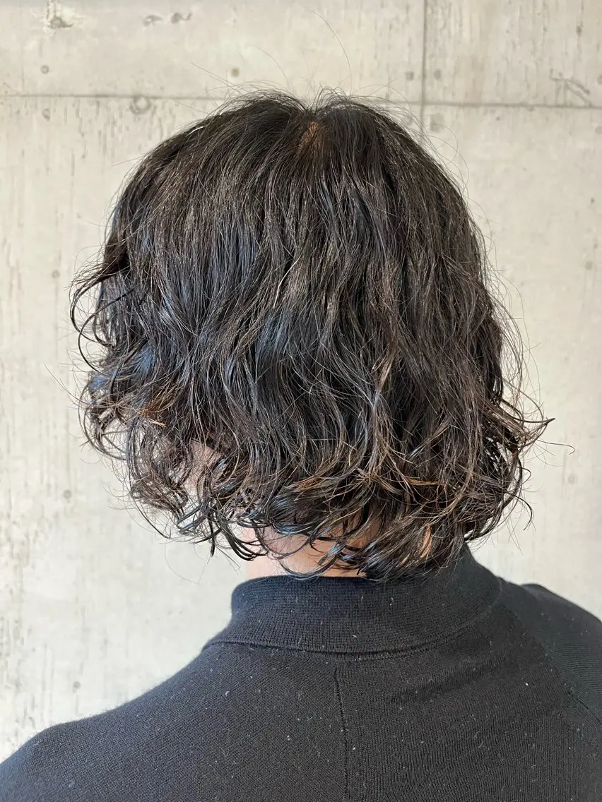 パーマ メンズ 垢抜けボブ×透明 感カラーリクト💥のヘアスタイル