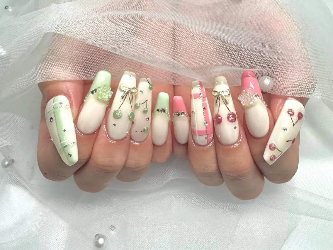ネイル ガーリー ピンク リボン ハンドネイル 🫧Rio🫧ネイル /渋谷🫧ワンホンのネイルデザイン