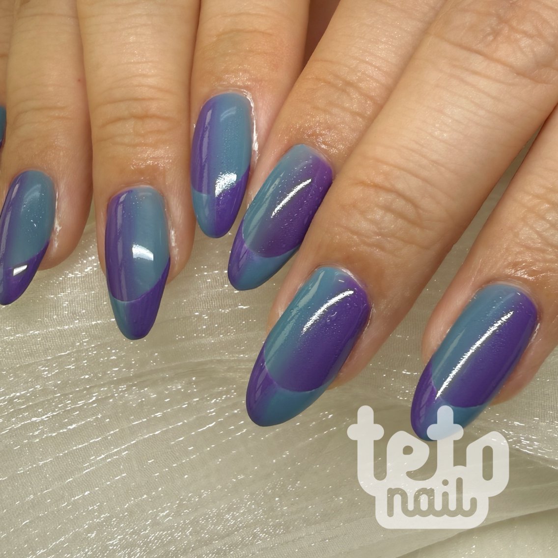 ネイル ブルー フレンチネイル オンブレフレンチ パープル ハンドネイル teto nail NATSUKOのネイルデザイン