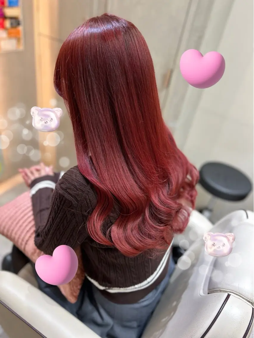 暖色カラーおすすめ🤍🍒元々の色が暗いから明るくしてから綺麗な暖色ダブルカラー【ブリーチなし】🍒🤍前髪付の写真