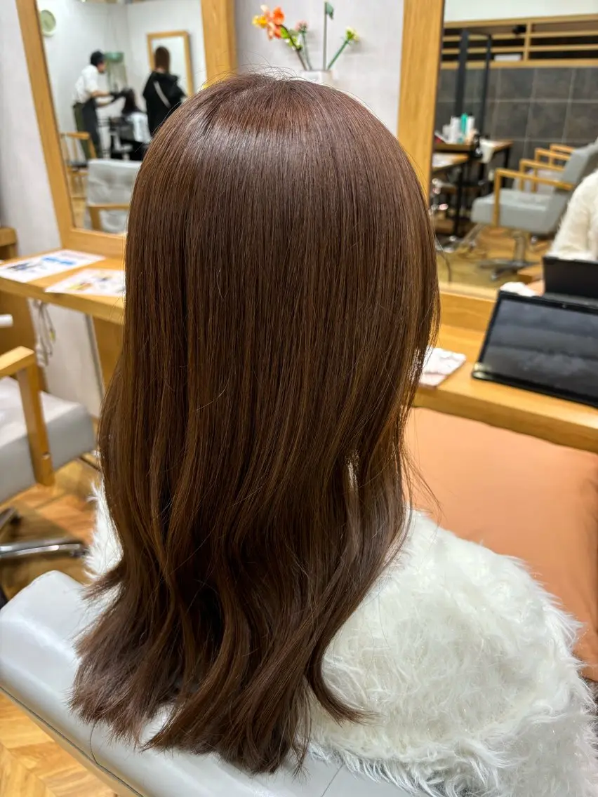 セミロング カラー ベージュカラー ブリーチ ブリーチなしカラー ピンクカラー ピンクベージュ ボブ/ミディアム 親しみやすさ/さくらのヘアスタイル