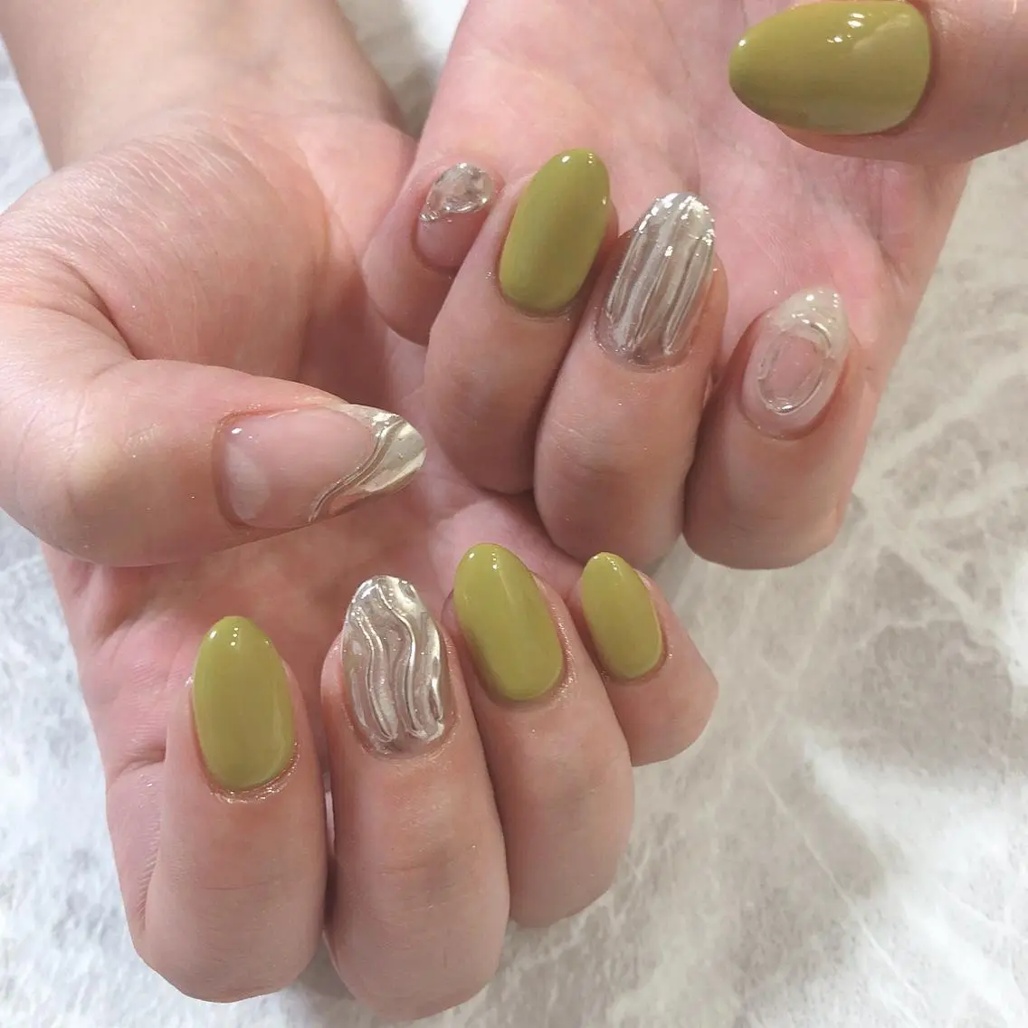 大人気の左右非対称💅 ワンカラー×ミラー5本 オフ込み✨の写真