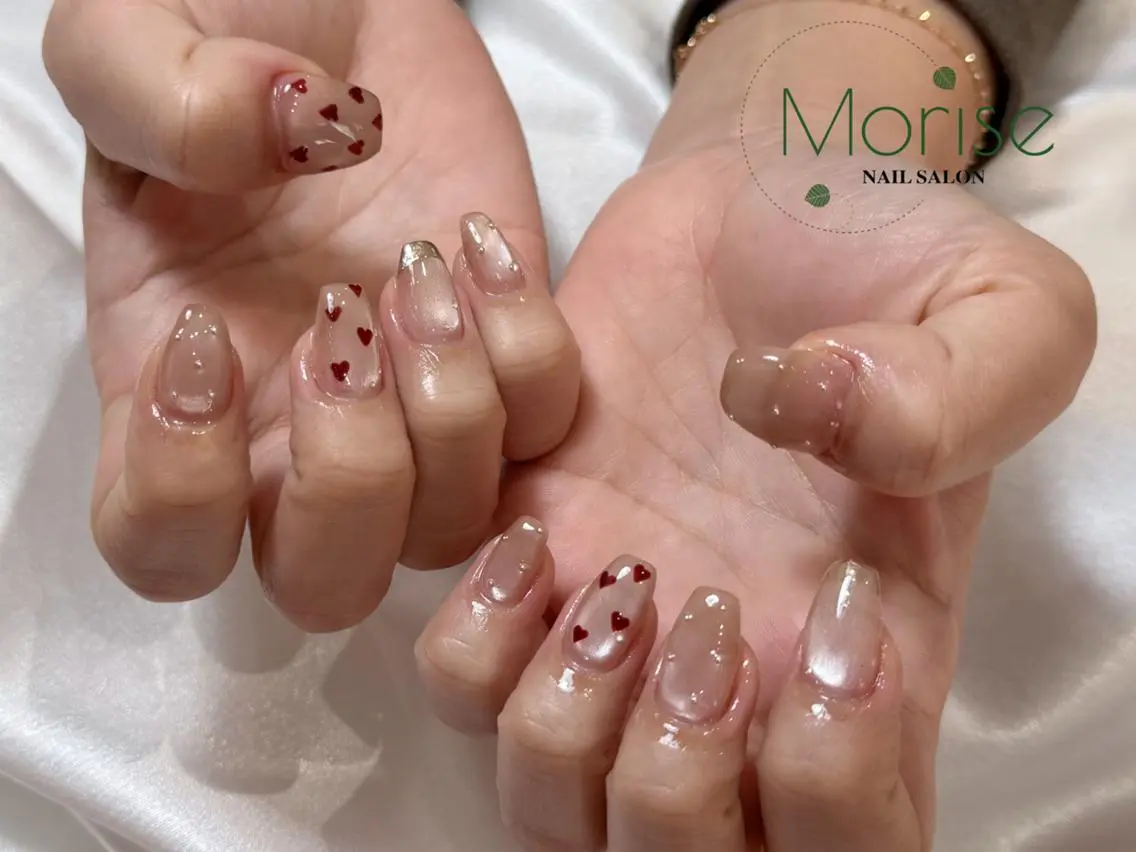 ネイル 長さ出し フレンチネイル ジェルネイル ガラスフレンチ 韓国ネイル MoriseNail Jr研修💜はるかのネイルデザイン