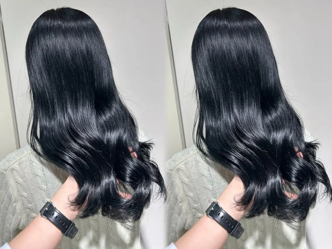 カラー 黒髪 ブルーカラー ブルーブラック 透明感カラー 透明感♡艶髪カラー/ Kazuha🎀のヘアスタイル