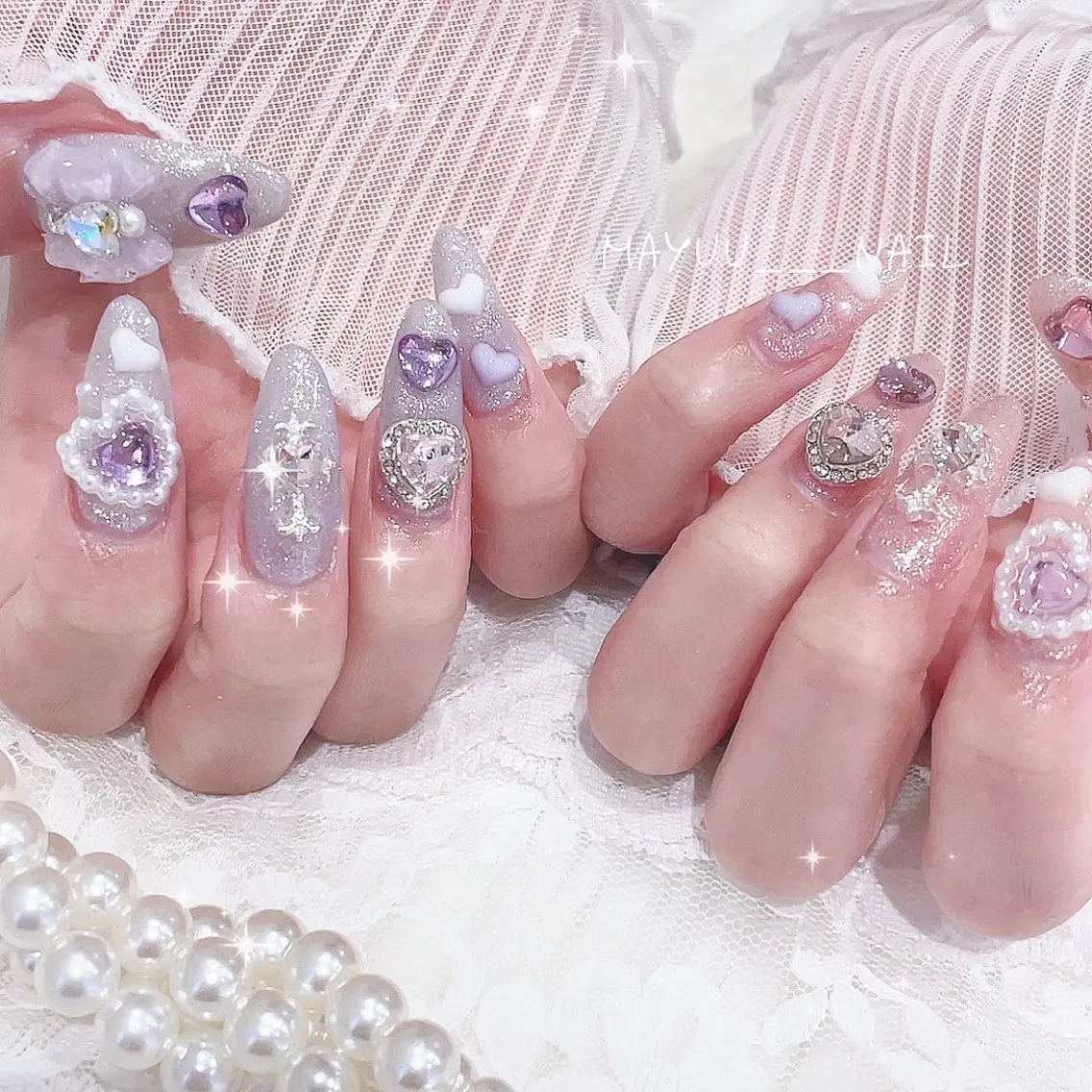 ネイル ロングネイル 🎀 Mayu 🎀痛ネイルのネイルデザイン