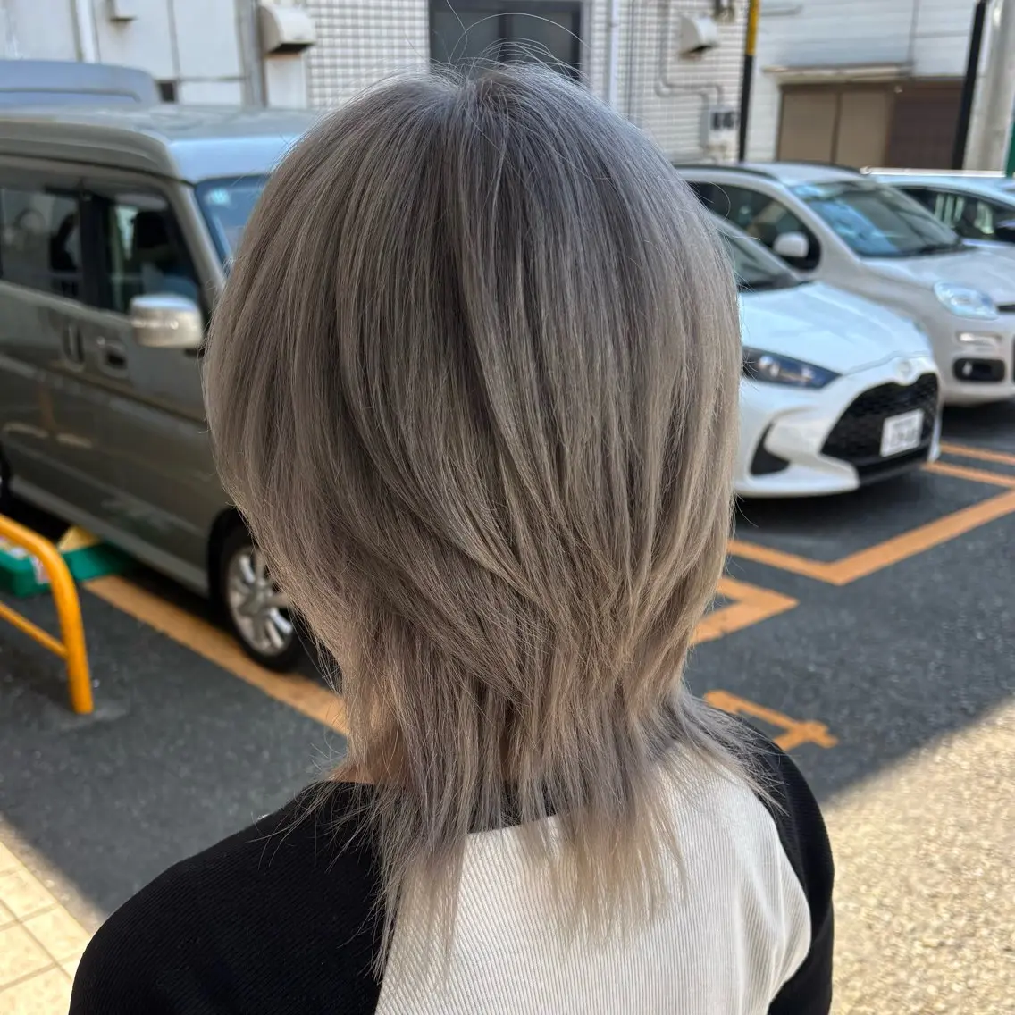 ミディアム ウルフカット ヘアカラー 🎀ハイトーン/ 艶カラー/夕月🎀のヘアスタイル