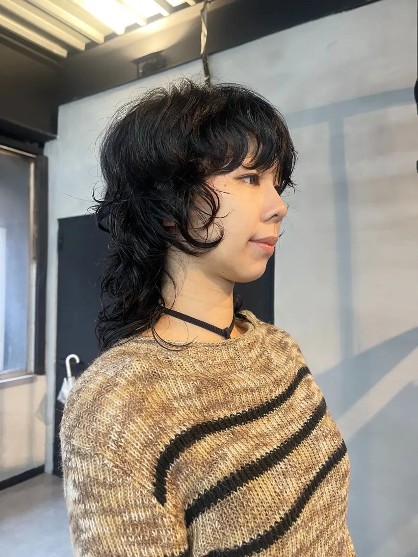 ミディアム ミディアムパーマ マレットヘア ウルフカット カット パーマ 柏 ウルフ/レイヤー 田中佐和🐺のヘアスタイル