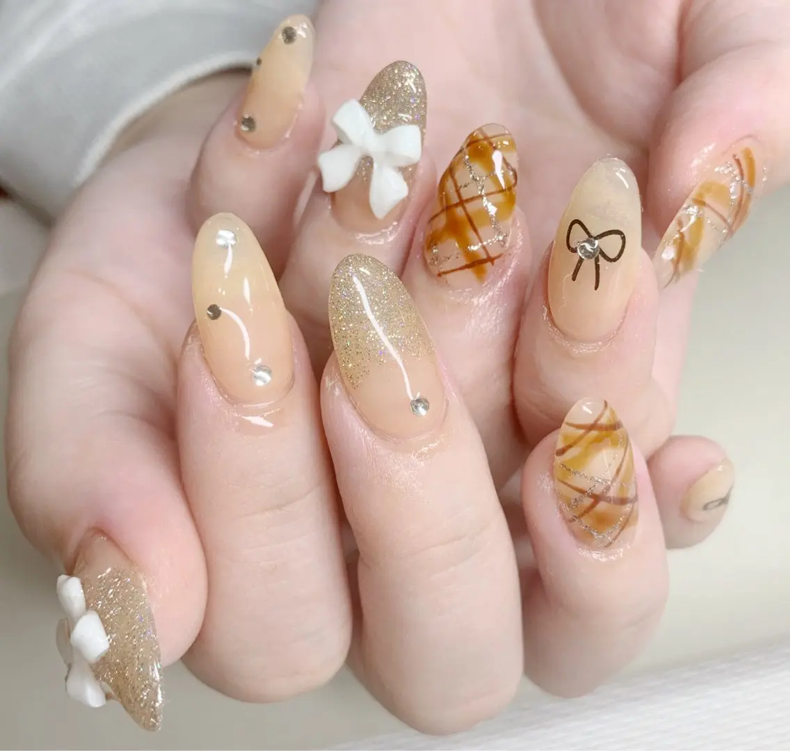 ネイル フラッシュネイル リボン 冬ネイル Mai Koネイルのネイルデザイン