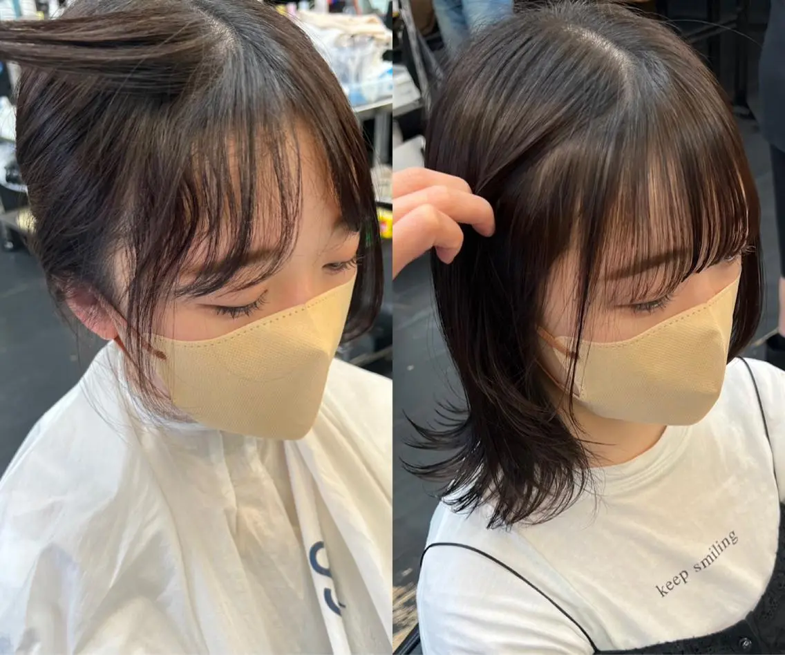 ミディアム パーマ 酸性ストレート ストレートパーマ 大久保 佳那のヘアスタイル
