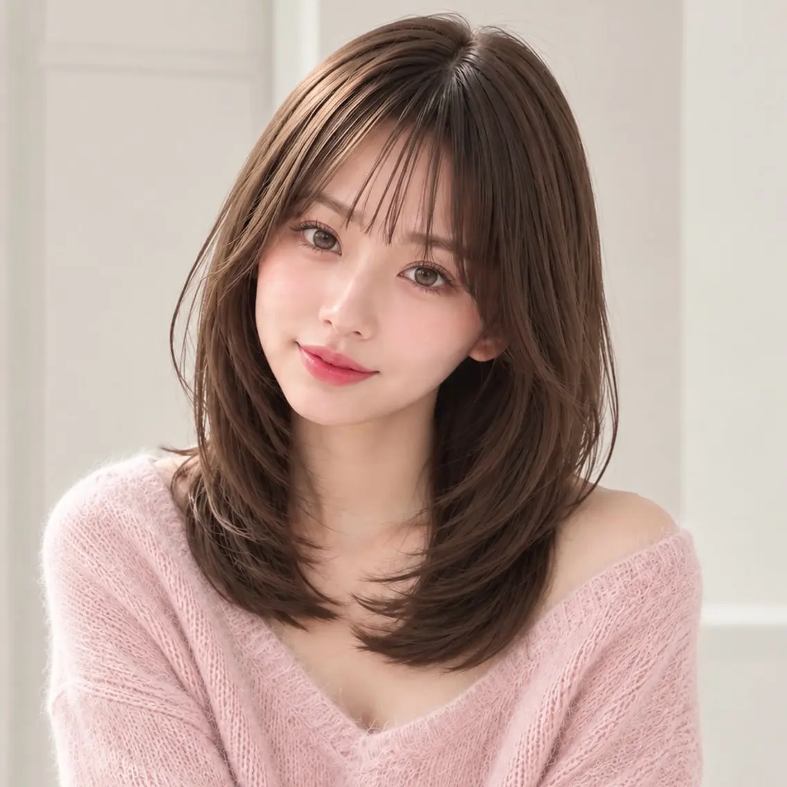 ミディアム ミディアムレイヤー ボブ レイヤーカット シースルーバング カット ヘアカラー トリートメント 艶カラー/レイヤー/ 顔周りカット♡こいみのヘアスタイル
