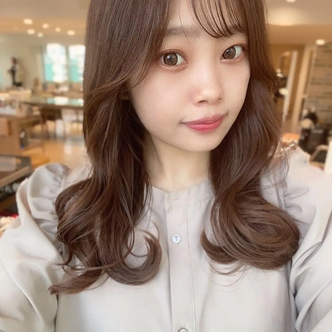 セミロング カラー ベージュカラー ブラウンカラー 顔周り/くびれヘア 韓国ヘア💕風間るなのヘアスタイル