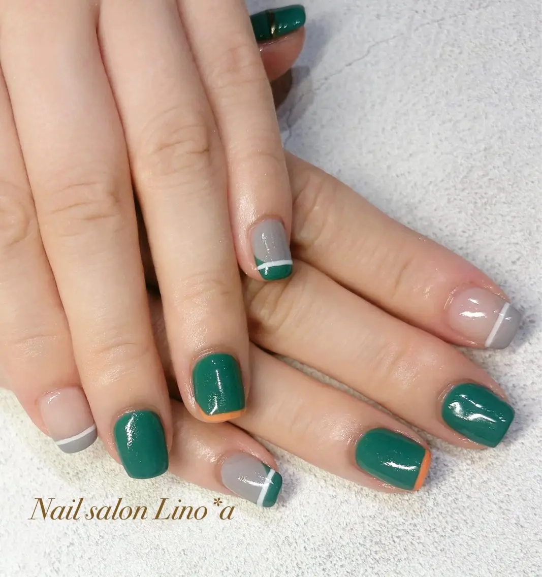 ネイル グリーン ニュアンスネイル ハンドネイル Nail salon Lino*aのネイルデザイン