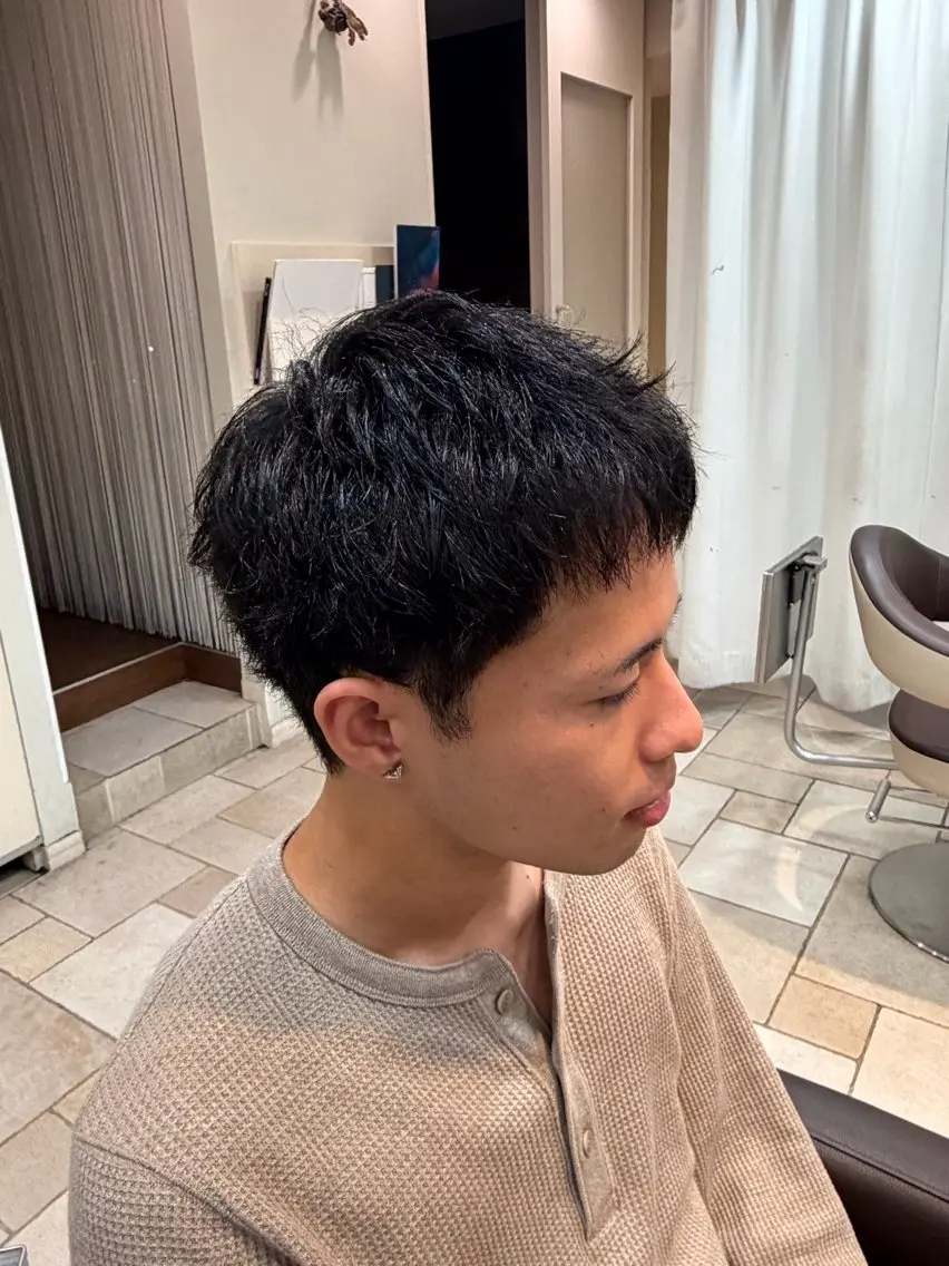 ショート メンズ メンズカットパーマ 特化　田場千大のヘアスタイル