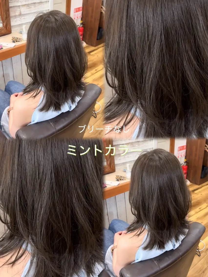 ミディアム カラー ベージュカラー ブリーチ 透明感カラー ミント ミントベージュ カット ヘアカラー トリートメント &.TIGRE 越冨 レイヤー/顔周り特化のヘアスタイル