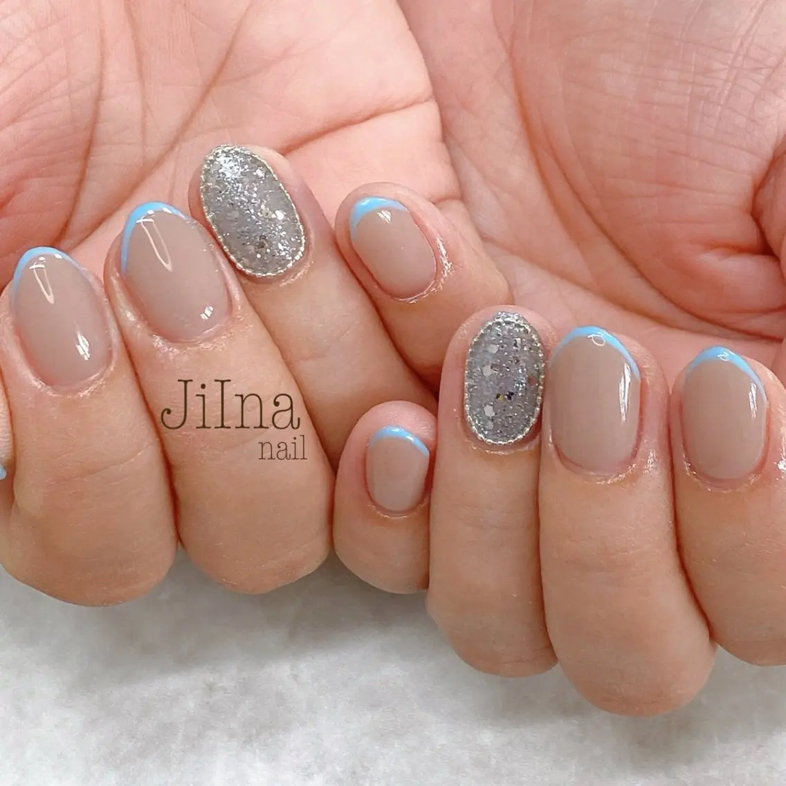 ネイル フレンチネイル ラメ(グリッター) JiIna nailのネイルデザイン
