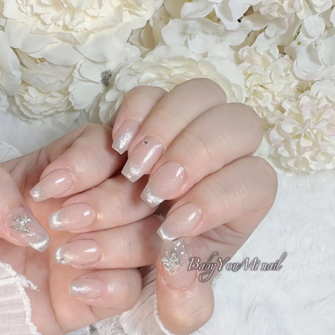 ネイル オーロラネイル 成人式 フットネイル フレンチネイル ジェルネイル ハンドネイル BabyYouMi nailのネイルデザイン