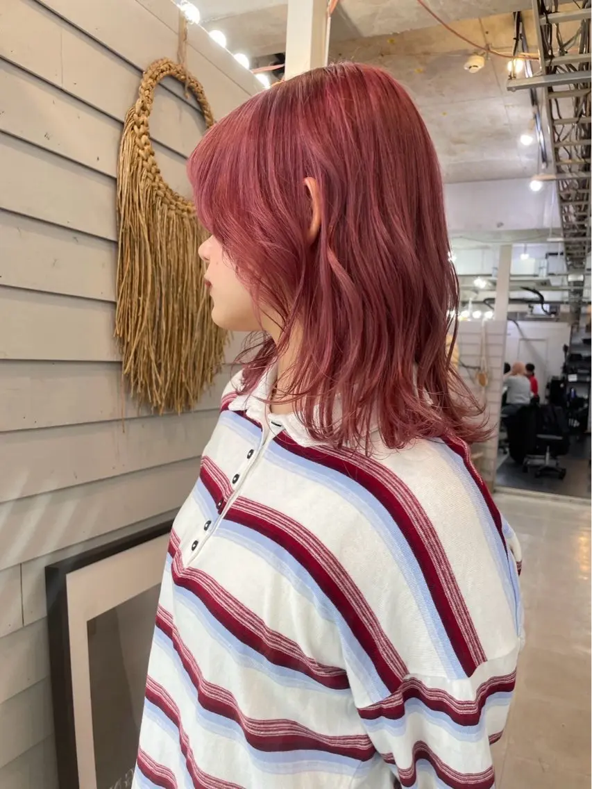 ミディアム カラー ピンクカラー カット ヘアカラー トリートメント GiseL 博多筑紫口店のヘアスタイル