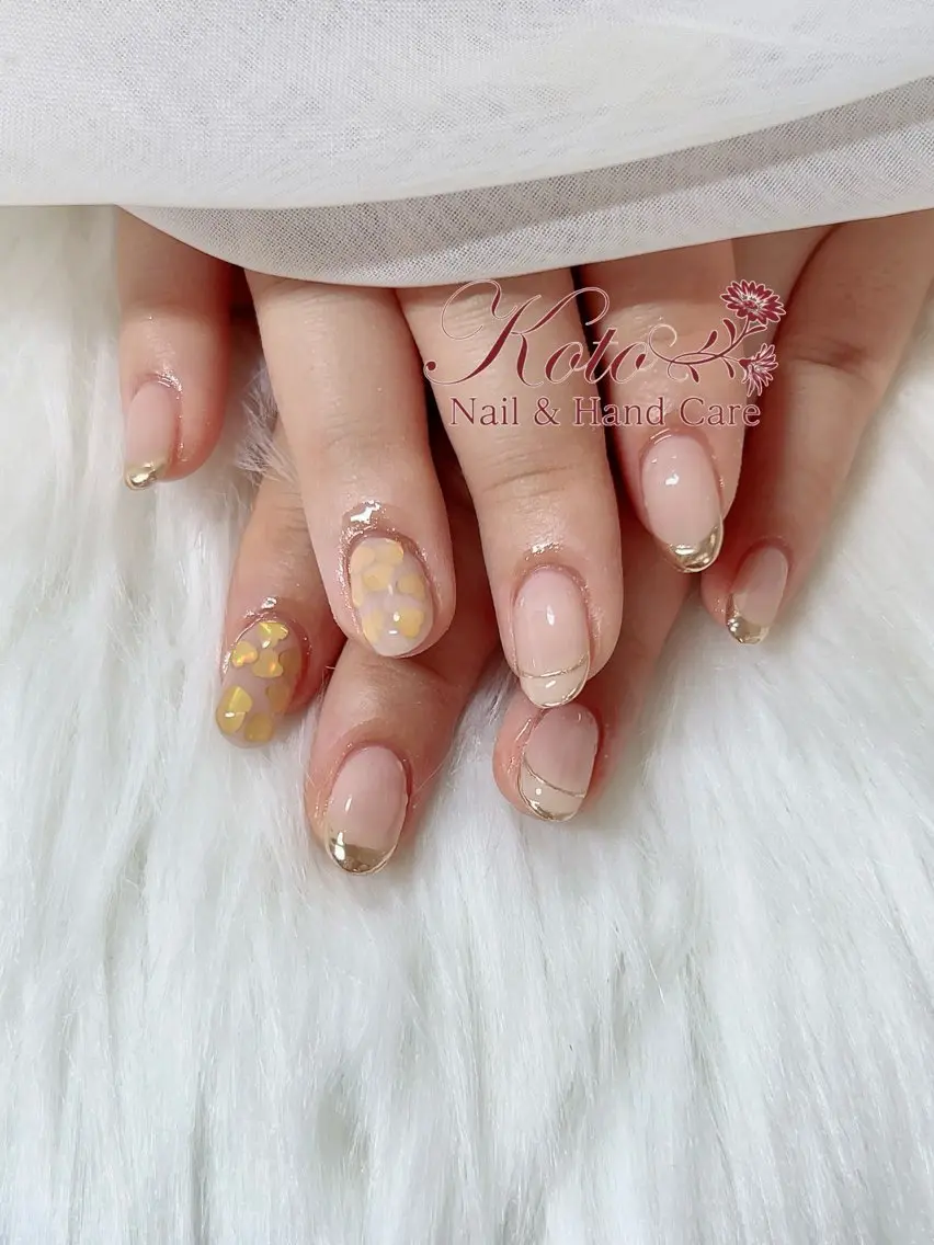 ネイル 長さ出し ジェルネイル ハート 持ち込み ニュアンスネイル ハンドネイル Nail Salon KOTOのネイルデザイン