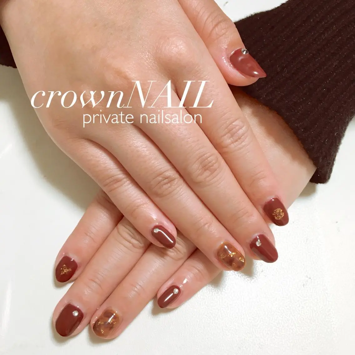キッズ ネイル べっ甲ネイル ボルドー ensowa✱laf NAILのネイルデザイン