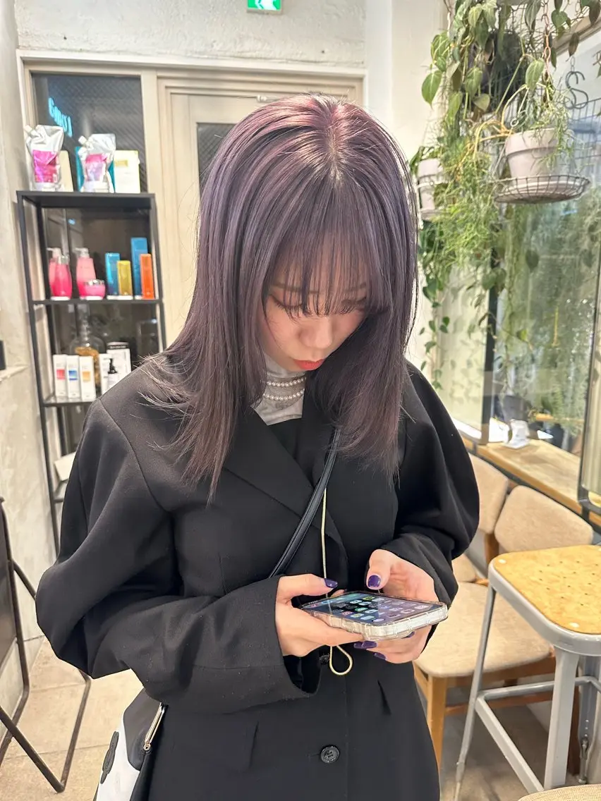 セミロング カラー ブリーチ 透明感カラー ブリーチなしカラー 縮毛矯正 縮毛/透明感カラー Mariamu🫧のヘアスタイル