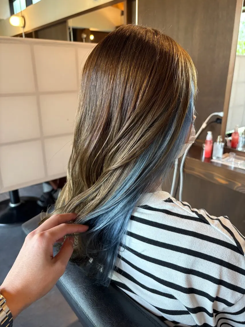 ロング カラー デザインカラー インナーカラー パーマ/ゆるふわボブ デザインカラー/堀本のヘアスタイル