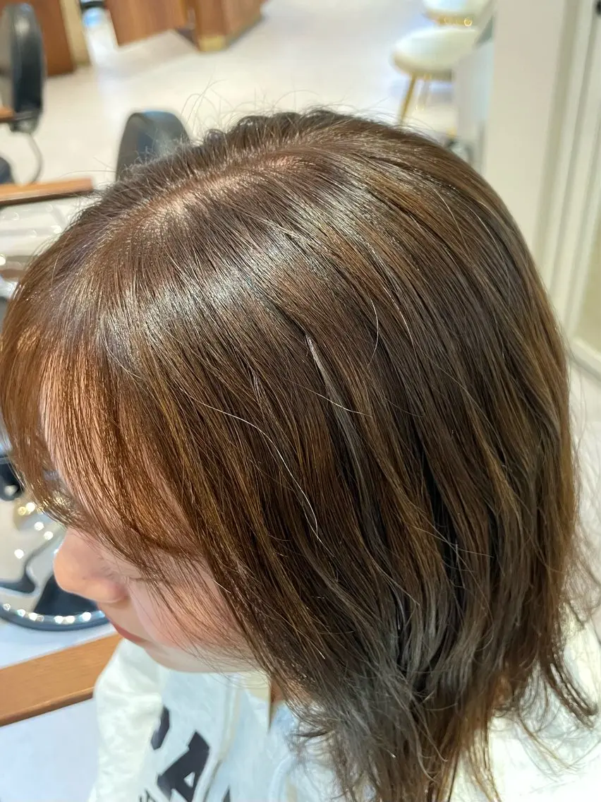 ミディアム カラー ブラウンカラー オリーブブラウン オリーブカラー🫒/ ハッシュカット/みゆのヘアスタイル
