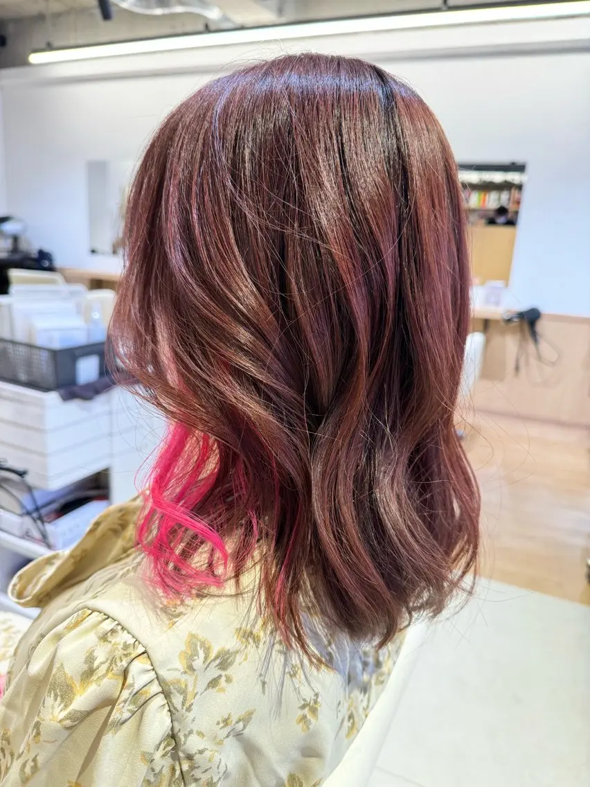 ミディアム カラー イヤリングカラー ピンクカラー bloomsweet 鈴木駿平のヘアスタイル