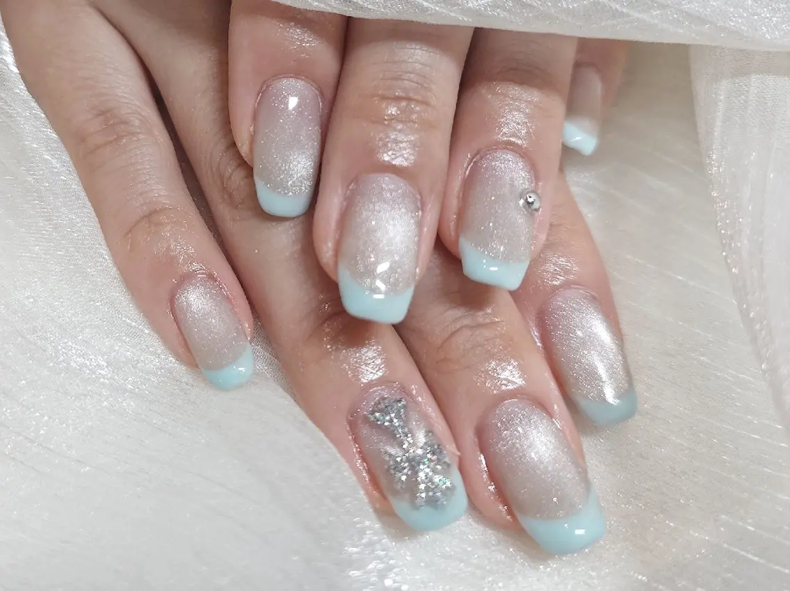 ネイル フレンチネイル 水色 Lino ＊EMI＊のネイルデザイン