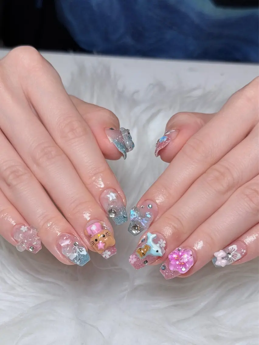 ネイル チークネイル ドット フレンチネイル グラデーション ハート ハンドネイル Julli NailStudioのネイルデザイン