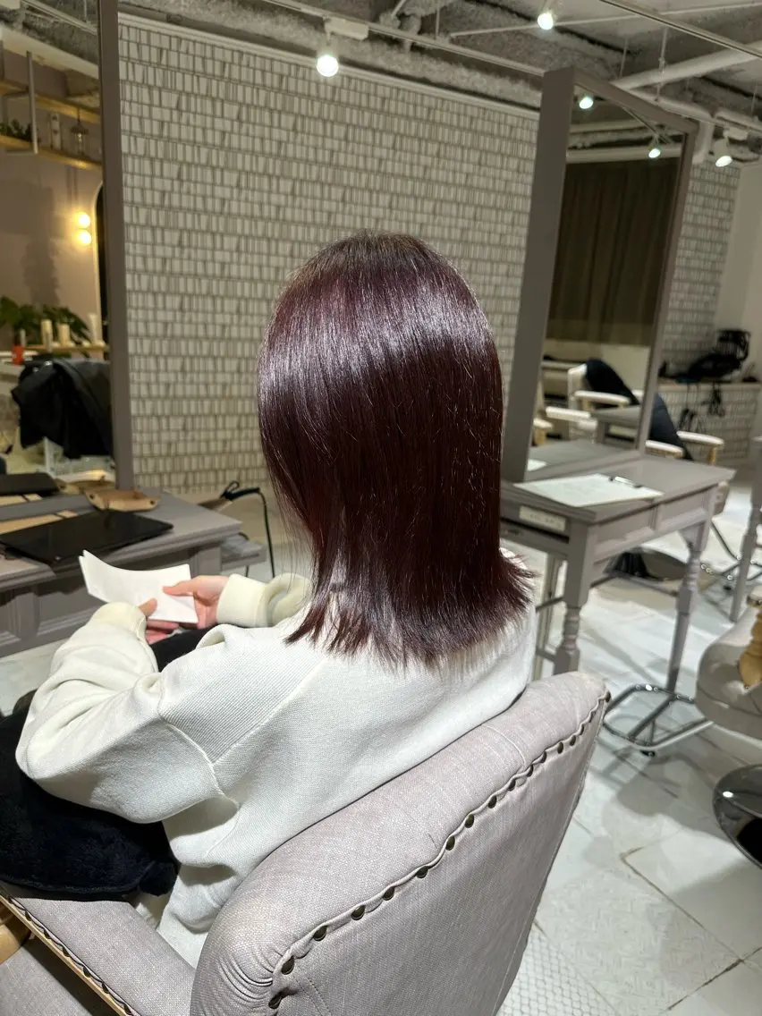 ミディアム カラー ブラウンカラー ピンクカラー ピンクブラウン 北千住 髪質改善 カナのヘアスタイル