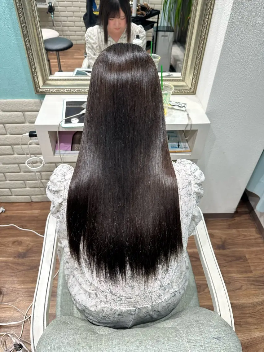 ロング パーマ 縮毛矯正 縮毛矯正 山下/高田馬場 /美髪/透明感カラーのヘアスタイル