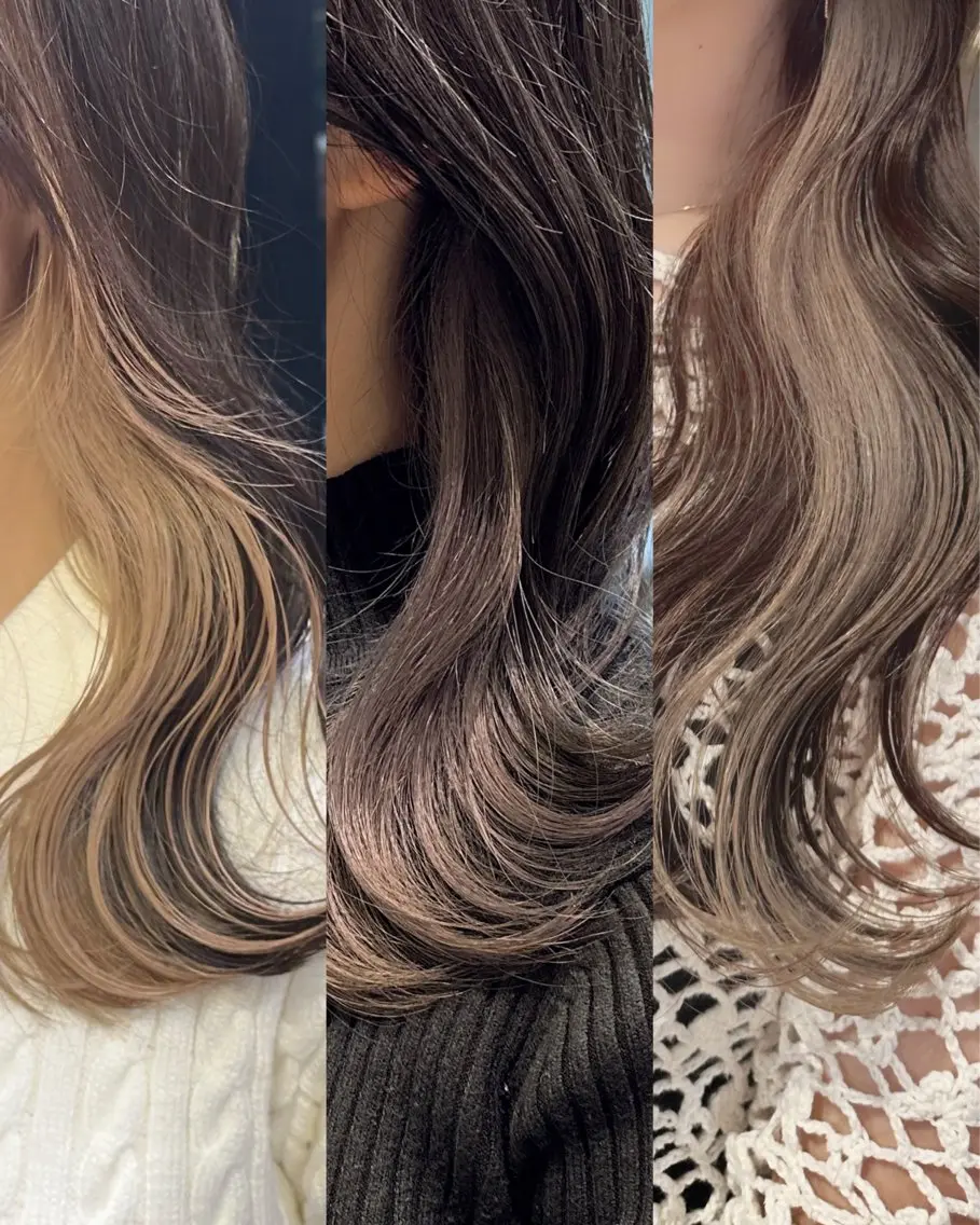 セミロング カラー ベージュカラー ブリーチ イヤリングカラー インナーカラー ブリーチ/ハイトーン 艶カラー/ユリナのヘアスタイル