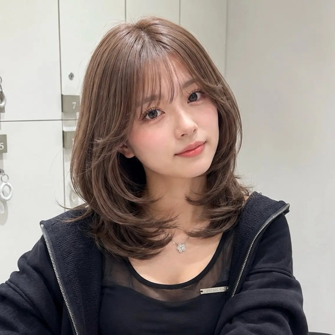 ミディアム カット ヘアカラー トリートメント かなこ/ミディアム レイヤー/ワンカールのヘアスタイル