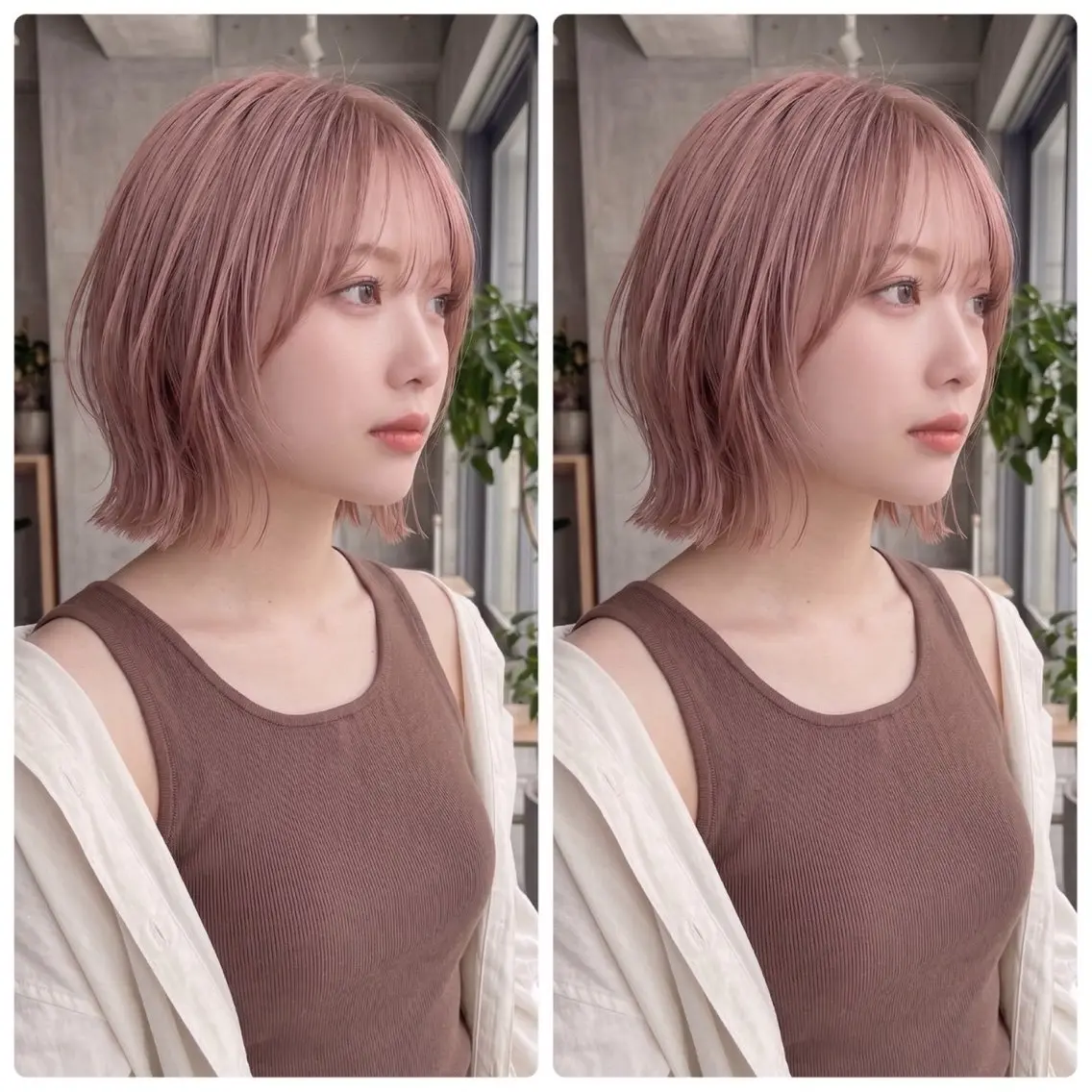 ミディアム カット ヘアカラー トリートメント 🪞骨格補正ボブ🪞 モテレイヤーボブ🤍のヘアスタイル