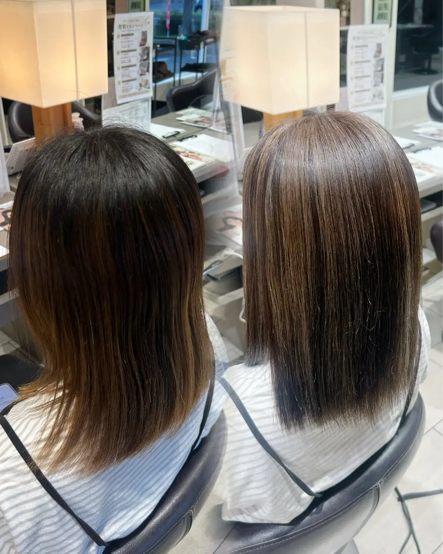 セミロング カラー 透明感カラー ハイライトカラー ハイライト 縮毛矯正 ヘアカラー しゅり 🪽⋆⊹𓂃 ࣪ ˖のヘアスタイル