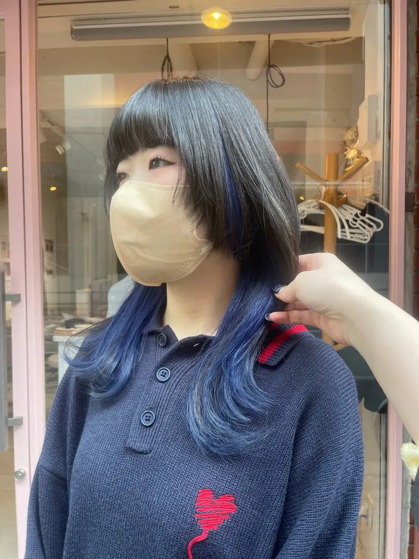 カラー 黒髪 ブルーカラー インナーカラー tsuki /天王寺 /カラー/ボブカットのヘアスタイル