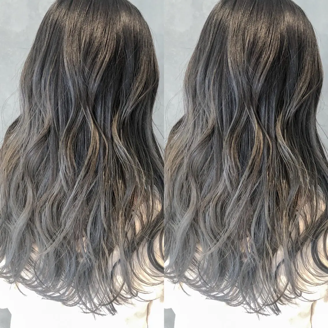 ロング カラー バレイヤージュ グレージュ レイヤーカット 長谷川 沙紀のヘアスタイル