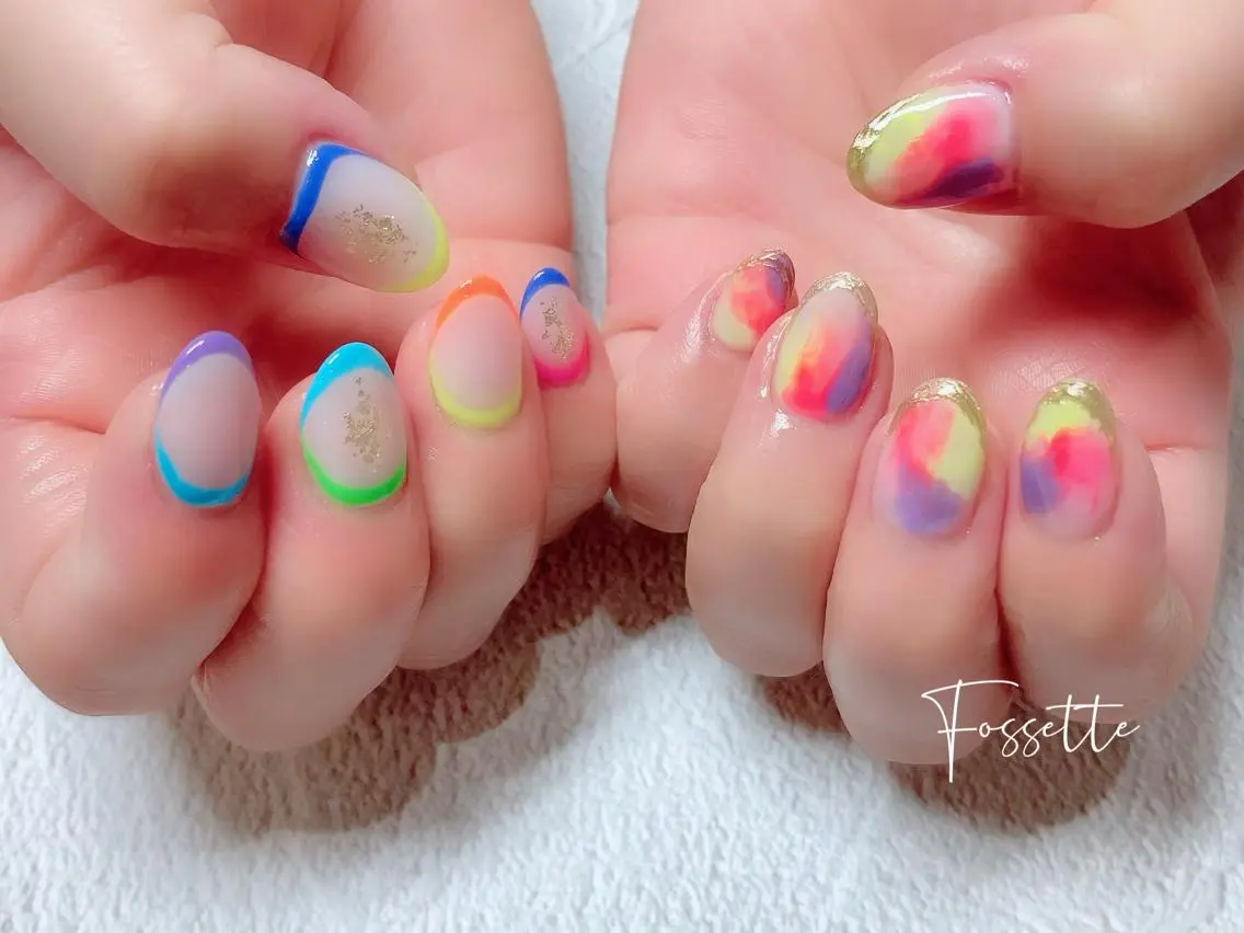 ネイル フレンチネイル ミラーネイル ニュアンスネイル 夏ネイル ハンドネイル nailsalon Fossetteのネイルデザイン