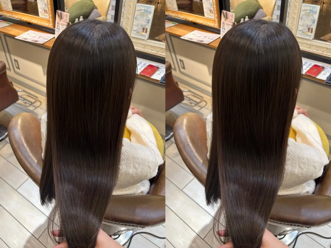 ロング カラー ブラウンカラー オリーブブラウン カット ヘアカラー トリートメント 古屋 澪　艶髪カラー✨のヘアスタイル
