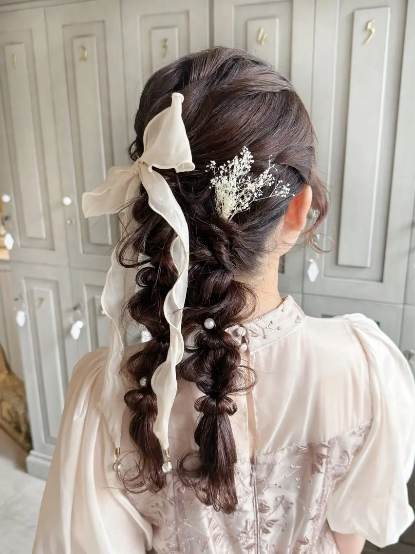セミロング ヘアアレンジ 結婚式・ブライダル ヘアセット 🫧札幌ブリーチなし 透明感カラーゆん🫧のヘアスタイル